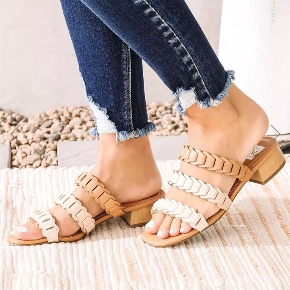 DV‎ Dolce Vita Nalani Braided Block Heel Sandals Tan Cream Ombre Womens 9